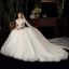 Chic / Belle Ivoire Transparentes La Mariée Robe De Mariée 2020 Robe Boule Encolure Dégagée Manches Courtes Dos Nu Perlage Gland Glitter Tulle Chapel Train