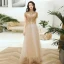 Chic / Beautiful Gold See-through Evening Dresses  2020 A-Line / Princess High Neck Short Sleeve Beading Appliques Sequins Floor-Length / Long Ruffle Formal Dresses