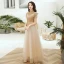 Chic / Beautiful Gold See-through Evening Dresses  2020 A-Line / Princess High Neck Short Sleeve Beading Appliques Sequins Floor-Length / Long Ruffle Formal Dresses