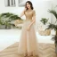 Chic / Beautiful Gold See-through Evening Dresses  2020 A-Line / Princess High Neck Short Sleeve Beading Appliques Sequins Floor-Length / Long Ruffle Formal Dresses