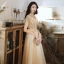 Chic / Beautiful Gold See-through Evening Dresses  2020 A-Line / Princess High Neck Short Sleeve Beading Appliques Sequins Floor-Length / Long Ruffle Formal Dresses
