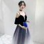 Chic / Belle Bleu Marine Dégradé De Couleur Blanche Robe De Soirée 2020 Princesse Bretelles Spaghetti Manches Courtes Ceinture Longue Volants Dos Nu Robe De Ceremonie