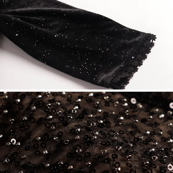 Fashion Black Evening Dresses 2020 Trumpet / Mermaid High Neck 3/4 Sleeve Beading Glitter Polyester Floor-Length / Long Formal Dresses