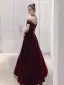 Modest / Simple Burgundy Velour Evening Dresses  2020 A-Line / Princess Off-The-Shoulder Short Sleeve Spotted Tulle Floor-Length / Long Ruffle Backless Formal Dresses
