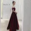 Modest / Simple Burgundy Velour Evening Dresses  2020 A-Line / Princess Off-The-Shoulder Short Sleeve Spotted Tulle Floor-Length / Long Ruffle Backless Formal Dresses