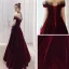 Modest / Simple Burgundy Velour Evening Dresses  2020 A-Line / Princess Off-The-Shoulder Short Sleeve Spotted Tulle Floor-Length / Long Ruffle Backless Formal Dresses