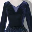Scintillantes Bleu Marine Paillettes Hiver Robe De Soirée 2020 Princesse V-Cou Manches Longues Noeud Ceinture Longue Volants Robe De Ceremonie