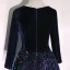 Scintillantes Bleu Marine Paillettes Hiver Robe De Soirée 2020 Princesse V-Cou Manches Longues Noeud Ceinture Longue Volants Robe De Ceremonie