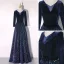 Scintillantes Bleu Marine Paillettes Hiver Robe De Soirée 2020 Princesse V-Cou Manches Longues Noeud Ceinture Longue Volants Robe De Ceremonie