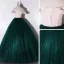 Chic / Beautiful Dark Green Dancing Prom Dresses 2020 Ball Gown Off-The-Shoulder Short Sleeve Appliques Lace Flower Sequins Beading Pearl Floor-Length / Long Ruffle