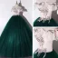Chic / Beautiful Dark Green Dancing Prom Dresses 2020 Ball Gown Off-The-Shoulder Short Sleeve Appliques Lace Flower Sequins Beading Pearl Floor-Length / Long Ruffle