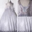 Elegant Grey Dancing Prom Dresses 2020 Ball Gown Scoop Neck Long Sleeve Backless Appliques Lace Rhinestone Feather Floor-Length / Long Ruffle