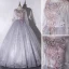 Elegant Grey Dancing Prom Dresses 2020 Ball Gown Scoop Neck Long Sleeve Backless Appliques Lace Rhinestone Feather Floor-Length / Long Ruffle