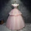 Chic / Beautiful Quinceañera Pearl Pink Prom Dresses 2020 Ball Gown Off-The-Shoulder Short Sleeve Backless Appliques Lace Sequins Beading Floor-Length / Long Ruffle Formal Dresses