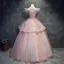 Chic / Beautiful Quinceañera Pearl Pink Prom Dresses 2020 Ball Gown Off-The-Shoulder Short Sleeve Backless Appliques Lace Sequins Beading Floor-Length / Long Ruffle Formal Dresses