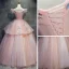 Chic / Beautiful Quinceañera Pearl Pink Prom Dresses 2020 Ball Gown Off-The-Shoulder Short Sleeve Backless Appliques Lace Sequins Beading Floor-Length / Long Ruffle Formal Dresses