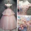 Chic / Beautiful Quinceañera Pearl Pink Prom Dresses 2020 Ball Gown Off-The-Shoulder Short Sleeve Backless Appliques Lace Sequins Beading Floor-Length / Long Ruffle Formal Dresses