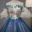 Chic / Beautiful Royal Blue Dancing Prom Dresses 2020 Ball Gown Off-The-Shoulder Bell sleeves Appliques Lace Embroidered Flower Rhinestone Floor-Length / Long Ruffle