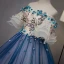 Chic / Beautiful Royal Blue Dancing Prom Dresses 2020 Ball Gown Off-The-Shoulder Bell sleeves Appliques Lace Embroidered Flower Rhinestone Floor-Length / Long Ruffle
