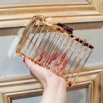 Fashion Gold Pierced Metal Square Clutch Bags 2020