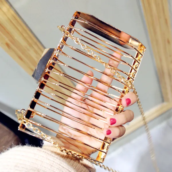 Fashion Gold Pierced Metal Square Clutch Bags 2020