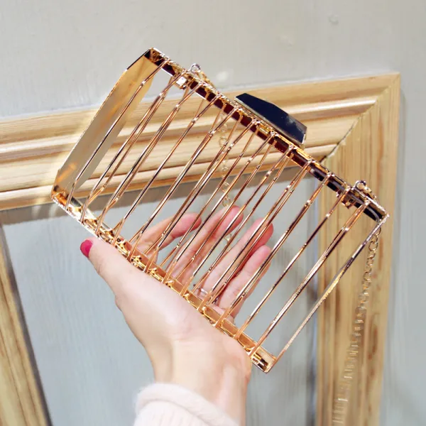 Fashion Gold Pierced Metal Square Clutch Bags 2020