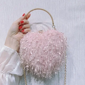 Charmant Rougissant Rose Forme De Coeur Pochette 2020 Métal Perlage Gland