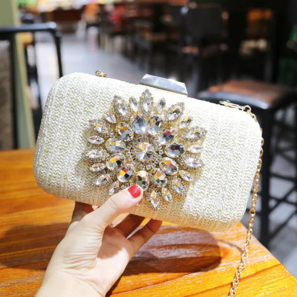 Chic / Belle Ivoire Tresser Carrés Pochette 2020 Métal Faux Diamant