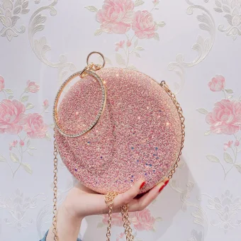 Chic Beautiful Candy Pink Glitter Round Clutch Bags 2020
