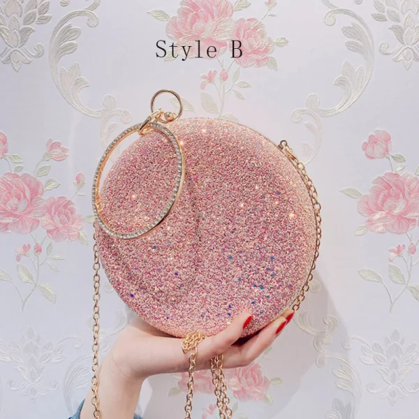 Chic / Beautiful Candy Pink Glitter Round Clutch Bags 2020