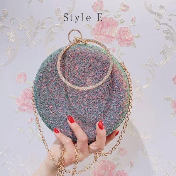 Chic / Beautiful Candy Pink Glitter Round Clutch Bags 2020