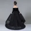 Schöne Schwarz Geburtstag Blumenmädchenkleider 2020 A Linie Off Shoulder Lange Ärmel Rückenfreies Perle Sweep / Pinsel Zug Rüschen