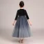 Starry Sky Navy Blue Gradient-Color Suede Winter Flower Girl Dresses 2020 A-Line / Princess Scoop Neck 3/4 Sleeve Sash Glitter Tulle Ankle Length Ruffle