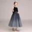 Starry Sky Navy Blue Gradient-Color Suede Winter Flower Girl Dresses 2020 A-Line / Princess Scoop Neck 3/4 Sleeve Sash Glitter Tulle Ankle Length Ruffle