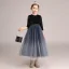 Starry Sky Navy Blue Gradient-Color Suede Winter Flower Girl Dresses 2020 A-Line / Princess Scoop Neck 3/4 Sleeve Sash Glitter Tulle Ankle Length Ruffle