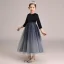 Starry Sky Navy Blue Gradient-Color Suede Winter Flower Girl Dresses 2020 A-Line / Princess Scoop Neck 3/4 Sleeve Sash Glitter Tulle Ankle Length Ruffle