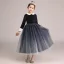 Starry Sky Navy Blue Gradient-Color Winter Birthday Flower Girl Dresses 2020 A-Line / Princess Scoop Neck Long Sleeve Glitter Tulle Tea-length Ruffle