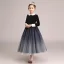 Starry Sky Navy Blue Gradient-Color Winter Birthday Flower Girl Dresses 2020 A-Line / Princess Scoop Neck Long Sleeve Glitter Tulle Tea-length Ruffle