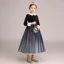 Starry Sky Navy Blue Gradient-Color Winter Birthday Flower Girl Dresses 2020 A-Line / Princess Scoop Neck Long Sleeve Glitter Tulle Tea-length Ruffle