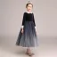 Starry Sky Navy Blue Gradient-Color Winter Birthday Flower Girl Dresses 2020 A-Line / Princess Scoop Neck Long Sleeve Glitter Tulle Tea-length Ruffle