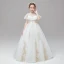 Vintage / Retro Ivory Flower Girl Dresses 2020 Ball Gown High Neck Short Sleeve Appliques Lace Sequins Floor-Length / Long Ruffle