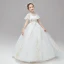 Vintage / Retro Ivory Flower Girl Dresses 2020 Ball Gown High Neck Short Sleeve Appliques Lace Sequins Floor-Length / Long Ruffle
