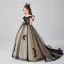 Chic / Belle Noire Anniversaire Robe Ceremonie Fille 2020 Robe Boule Encolure Dégagée Manches Courtes Appliques En Dentelle Perlage Paillettes Train De Balayage Volants