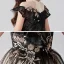 Chic / Belle Noire Anniversaire Robe Ceremonie Fille 2020 Robe Boule Encolure Dégagée Manches Courtes Appliques En Dentelle Perlage Paillettes Train De Balayage Volants