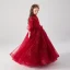 Victorian Style Burgundy See-through Birthday Flower Girl Dresses 2020 Ball Gown High Neck Puffy 3/4 Sleeve Appliques Lace Beading Glitter Tulle Floor-Length / Long Ruffle