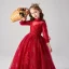 Victorian Style Burgundy See-through Birthday Flower Girl Dresses 2020 Ball Gown High Neck Puffy 3/4 Sleeve Appliques Lace Beading Glitter Tulle Floor-Length / Long Ruffle