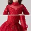 Victorian Style Burgundy See-through Birthday Flower Girl Dresses 2020 Ball Gown High Neck Puffy 3/4 Sleeve Appliques Lace Beading Glitter Tulle Floor-Length / Long Ruffle