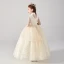 Vintage / Retro Champagne Birthday Flower Girl Dresses 2020 Ball Gown High Neck 3/4 Sleeve Appliques Flower Rhinestone Sequins Floor-Length / Long Ruffle