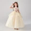 Vintage / Retro Champagne Birthday Flower Girl Dresses 2020 Ball Gown High Neck 3/4 Sleeve Appliques Flower Rhinestone Sequins Floor-Length / Long Ruffle