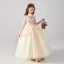 Vintage / Retro Champagne Birthday Flower Girl Dresses 2020 Ball Gown High Neck 3/4 Sleeve Appliques Flower Rhinestone Sequins Floor-Length / Long Ruffle
